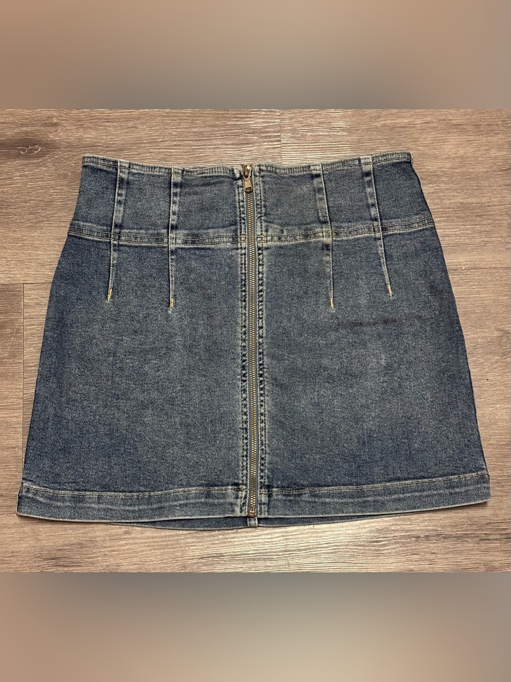 We The Free Free People Zip Front Denim Mini Skirt Size 31 Medium Wash